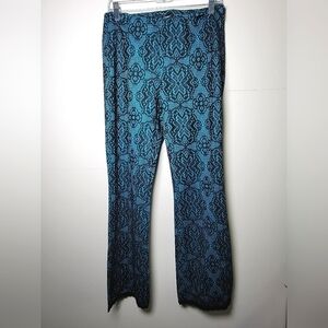 Countess Luann Lace Overlay Teal Flare Leg Pants, Size 6